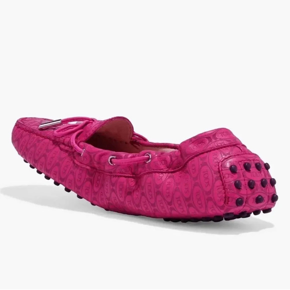 Tod's Alber Elbaz Heaven Laccetto Embossed Leather Loafers Pink NWT - Picture 3 of 5